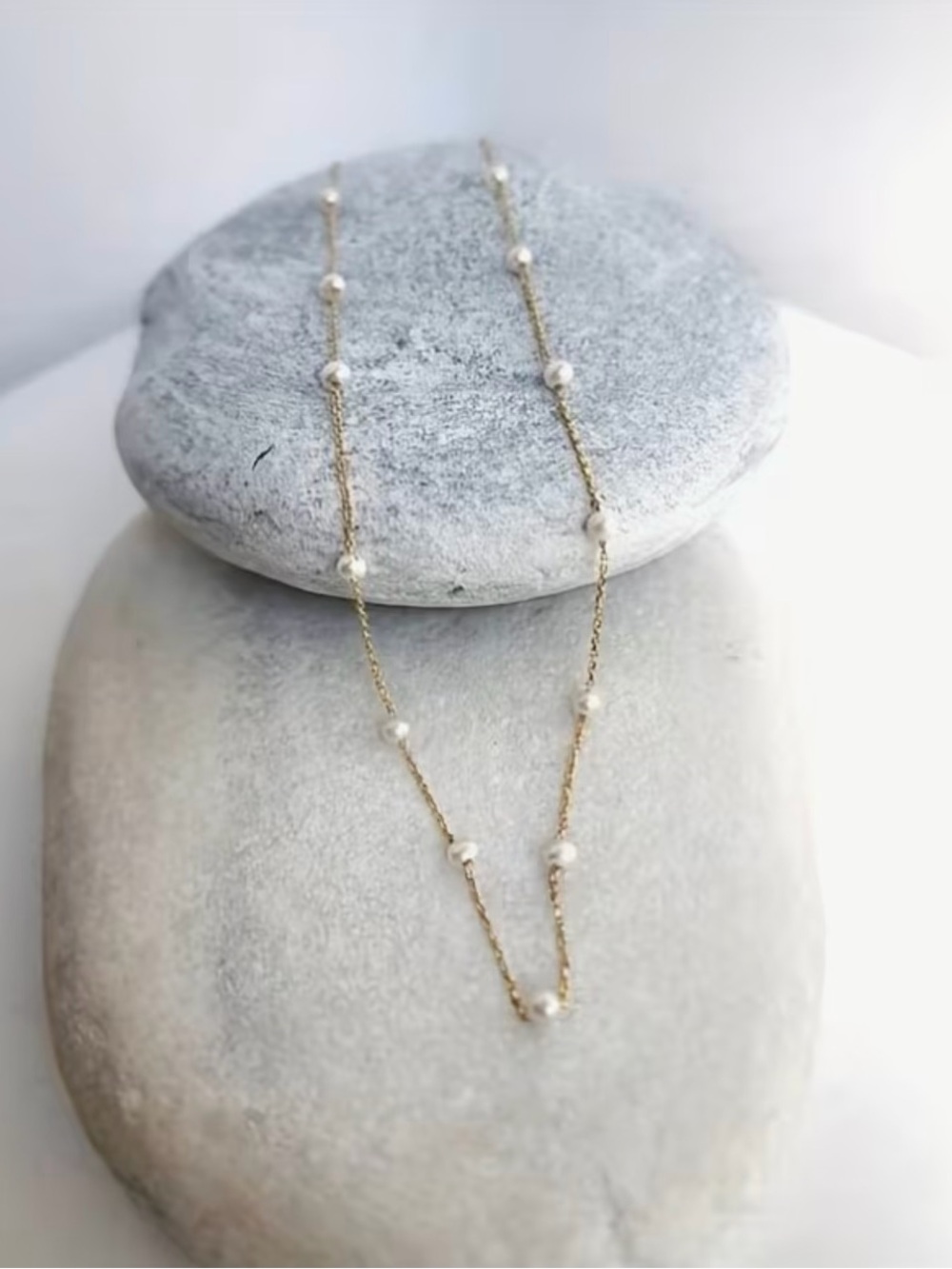 Delicate Gold Pearl Station Necklace - Picture 2 of 6